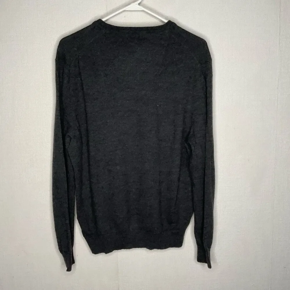 Club Room Sweater Men's Size M Medium Gray Merino‎ Wool Blend V-neck Neutral